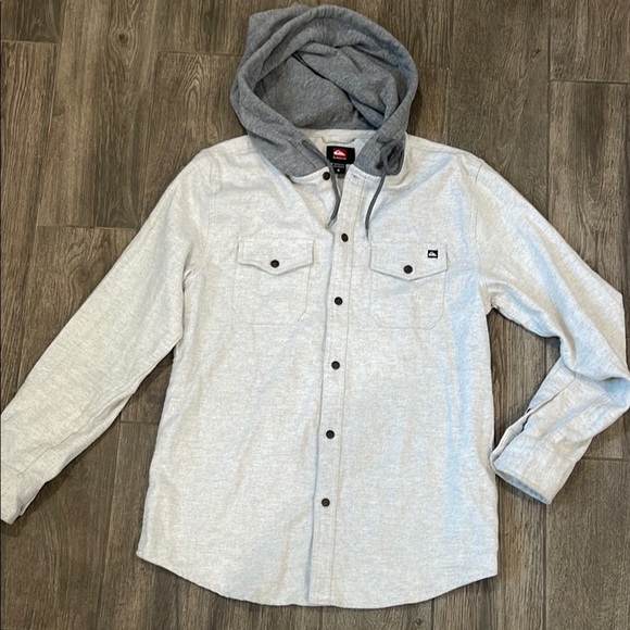 Quiksilver Gray Lightweight Hooded Shirt Jacket - Picture 1 of 5